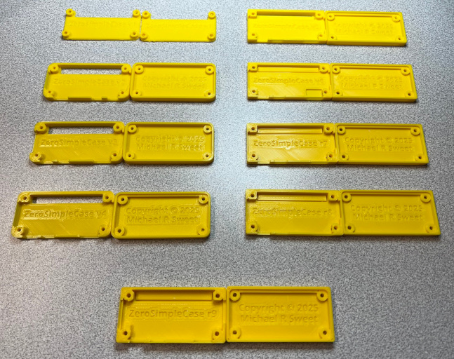Nine Raspberry Pi Zero case revisions